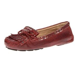 Frye Burgundy Leather Moccasins with Fringe